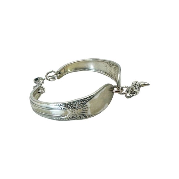 Vintage Artisan Silver Plated Silverware Spoon Bracelet With Western Boot Charm - Picture 8 of 16